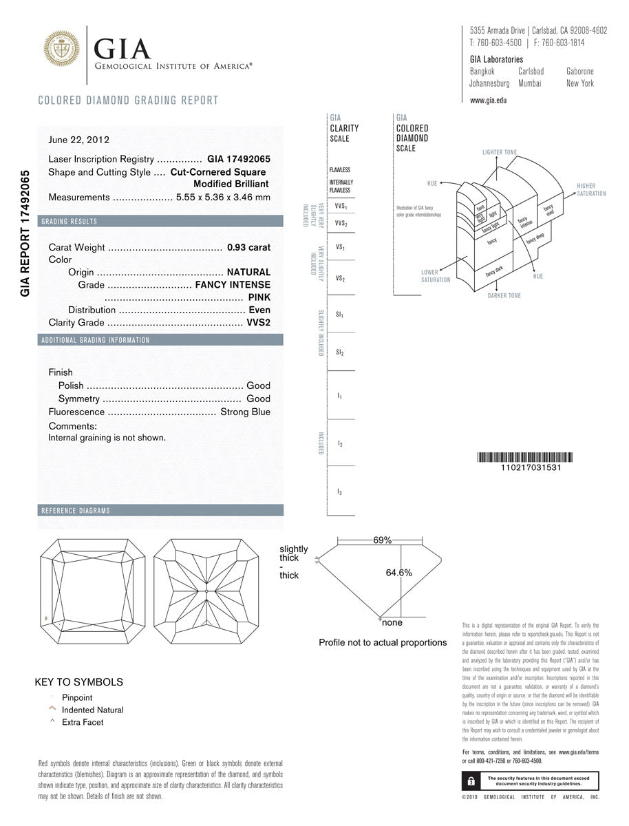 0.93ct Radiant, Fancy Intense Pink Diamond, VVS2 - GIA