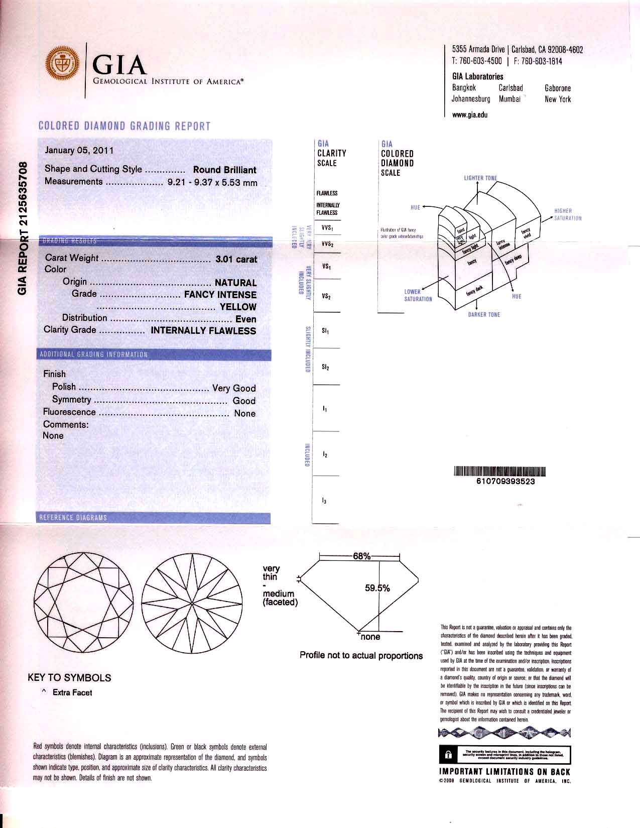 3.01ct Round Brilliant, Fancy Intense Yellow Diamond, Flawless - GIA