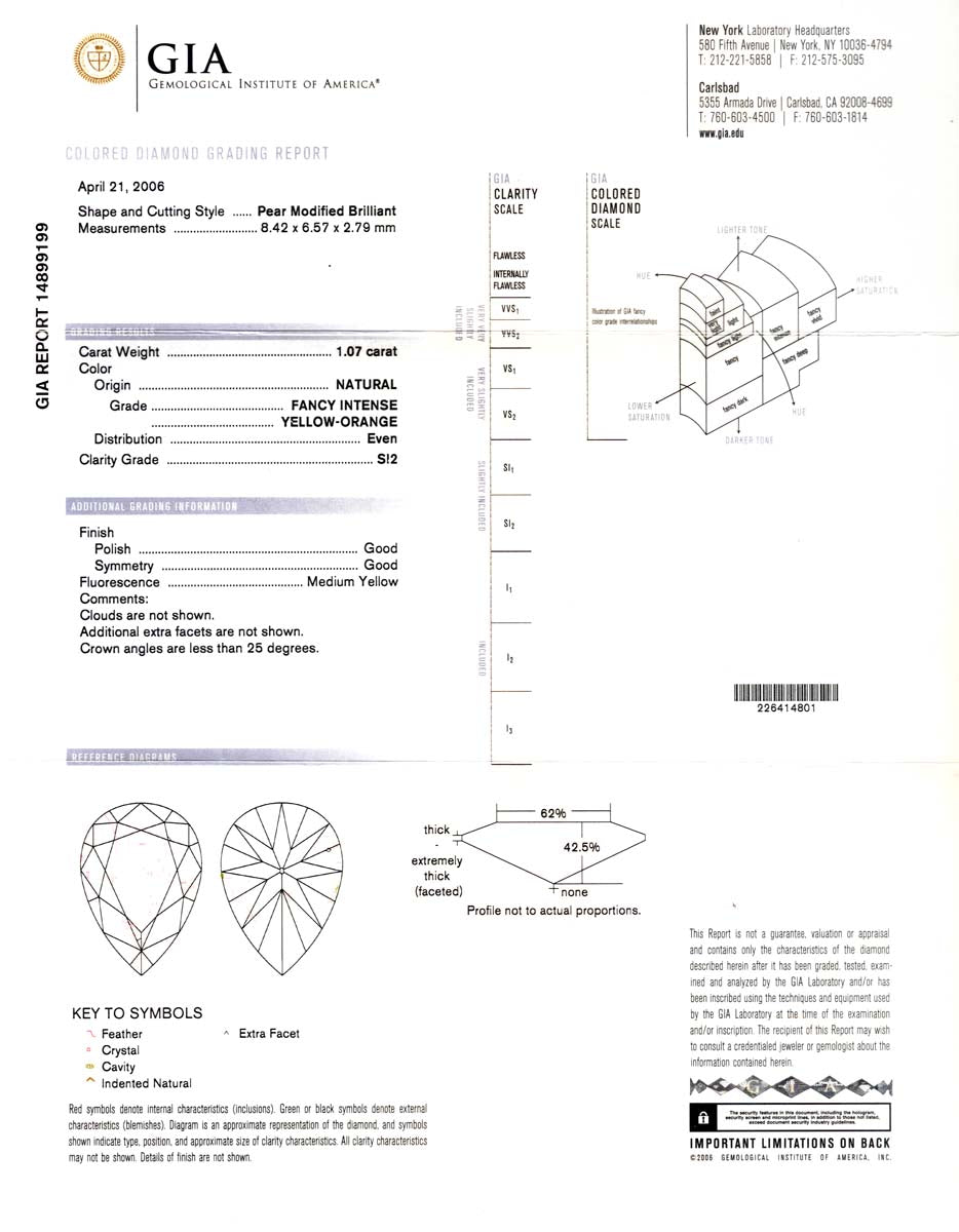 1.07ct Pear Shape, Fancy Intense Yellow Orange Diamond, SI2 - GIA