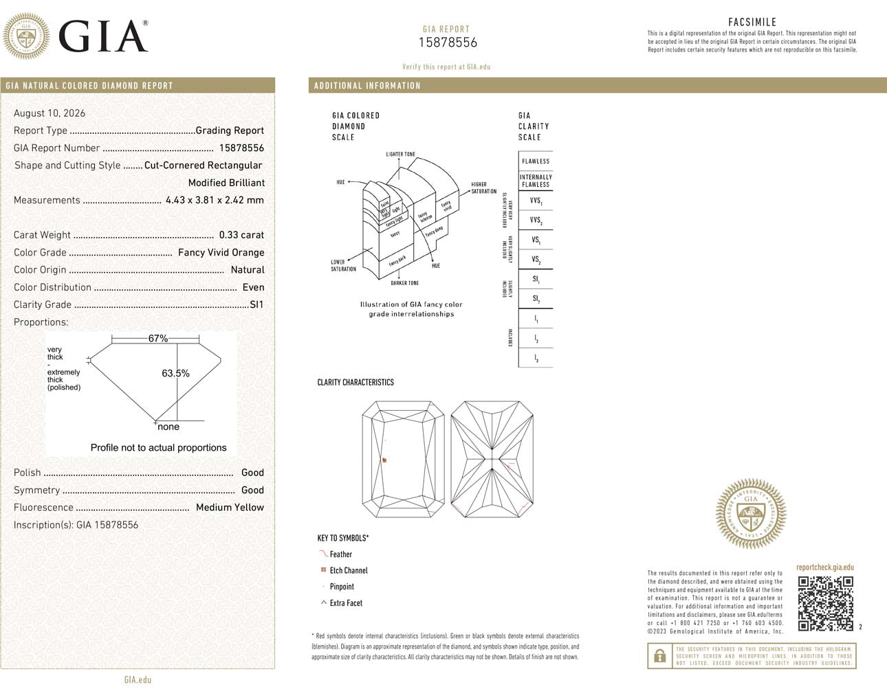 0.33ct Radiant, Fancy Vivid Orange Diamond, SI1 - GIA