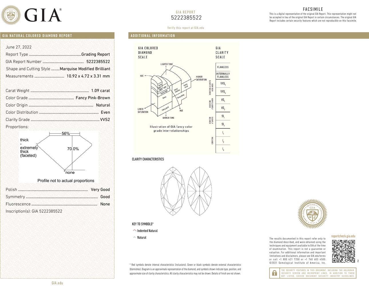 1.09ct Marquise, Fancy Pink Brown Diamond, VVS2 - GIA