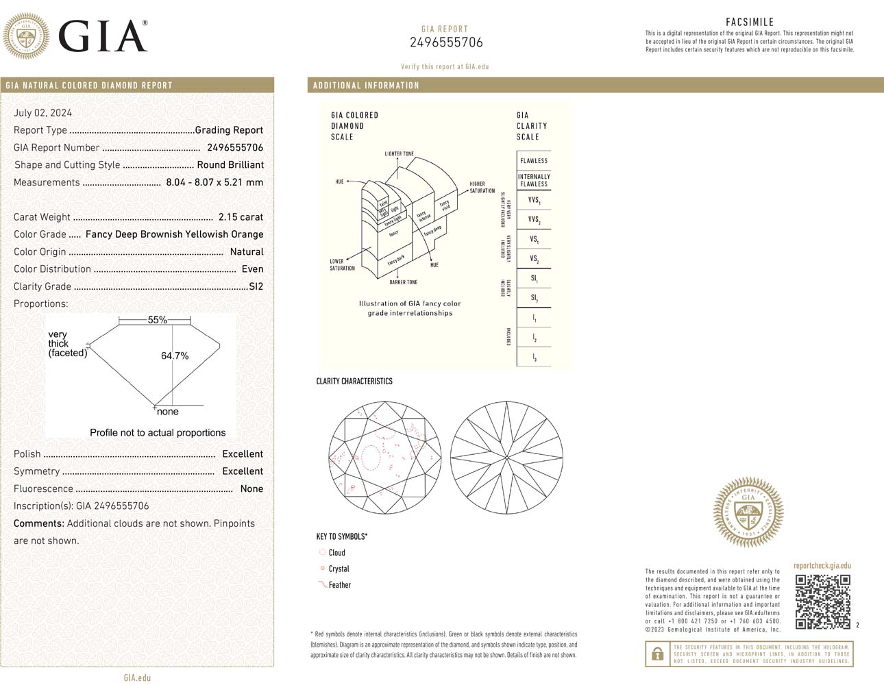 2.15ct Round Brilliant, Fancy Deep b. y. Orange Diamond, SI2 - GIA
