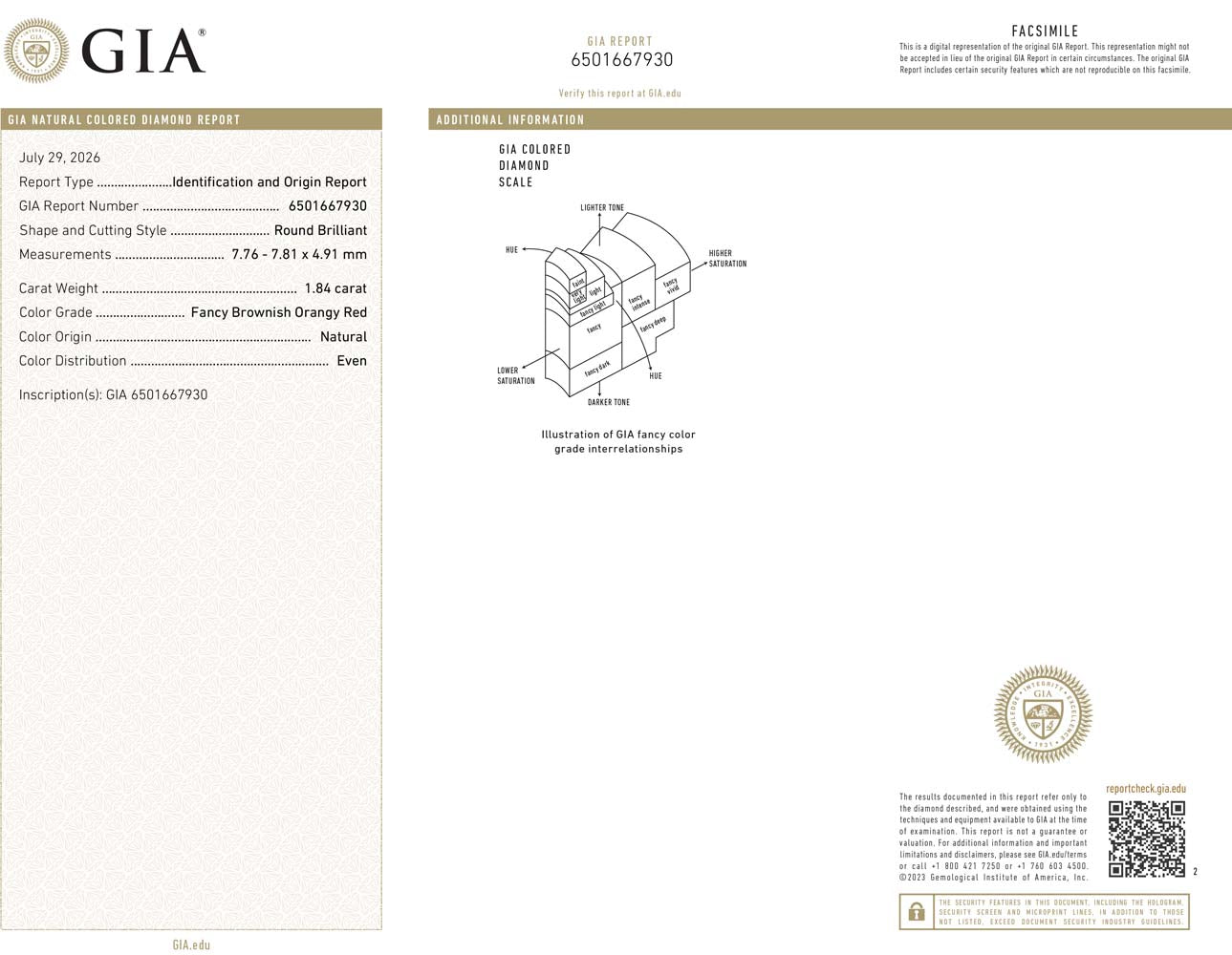 1.84ct Round Brilliant, Fancy Brownish Orangy RED Diamond - GIA
