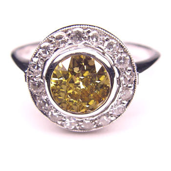 1.68ct Old European, Fancy Brownish Orangy Yellow Diamond Ring (Art Deco)