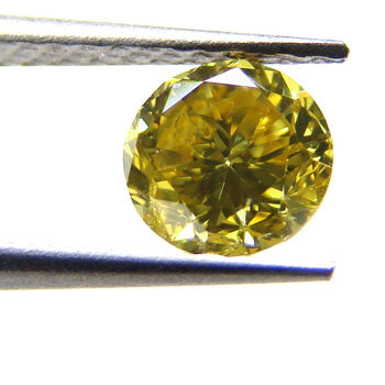 0.64ct Round Brilliant, Fancy Deep b. Greenish Yellow Diamond - GIA