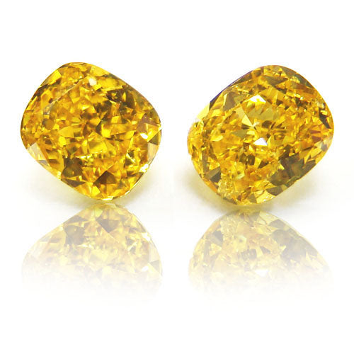 1.42ct Cushion, Fancy Vivid Yellow Diamond (Zimmi, Pair) - GIA