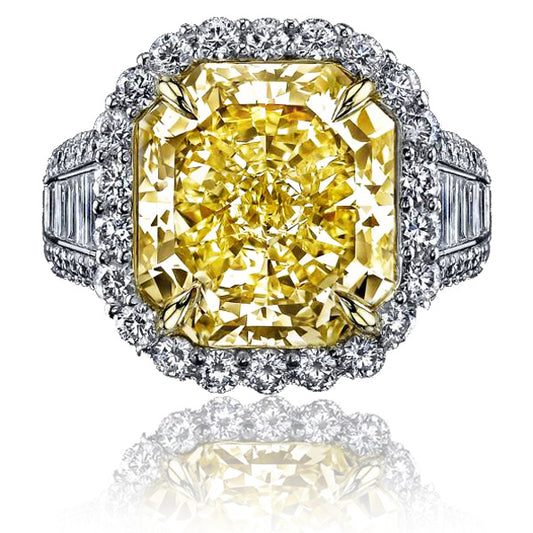 10.06ct Radiant, Fancy Intense Yellow Diamond Ring (12.36tcw), Flawless - GIA
