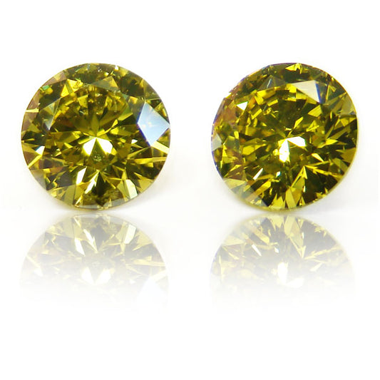 2.04ct Round, Fancy Deep b. Greenish Yellow Diamond (Pair), SI1/SI2 - GIA