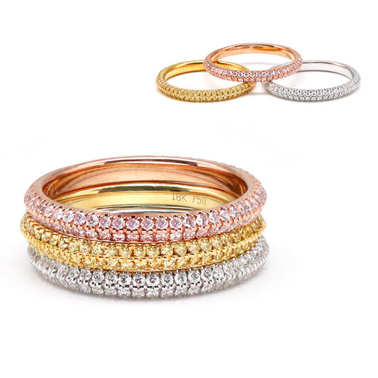 1.17tcw White, Yellow & Pink Diamond Stackable Bands