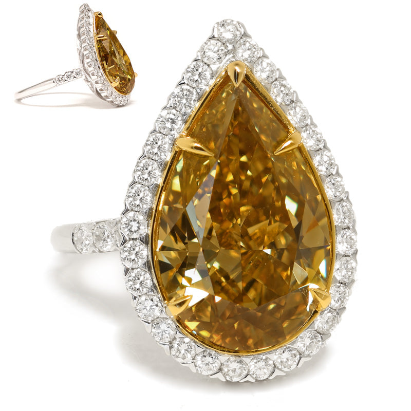 8.39ct Pear Shape, Fancy Deep b. Yellow Diamond Ring (9.24tcw), VS2 - GIA