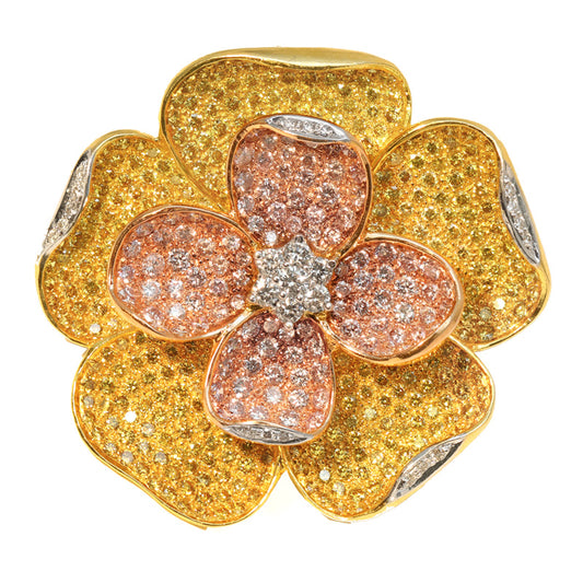 9.08tcw Round, White, Yellow & Pink Diamond Flower Pendant