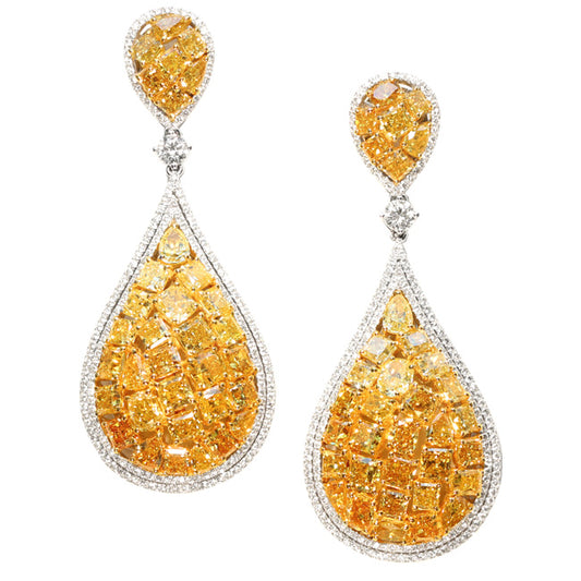 14.20tcw Multishape, Ombre Fancy Vivid Yellow Diamond Earrings