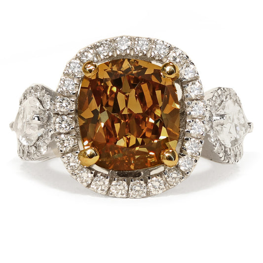 Cushion, Fancy Deep Brownish Orangy Yellow Diamond Ring
