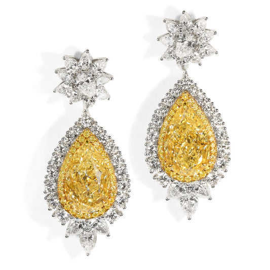 Pear Shape, Yellow Diamond Earrings