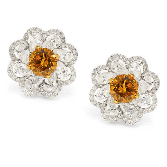 Round Brilliant, Fancy Deep Orange Diamond Earrings (Pair)