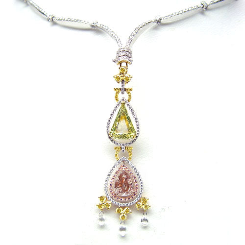 1.03ct Pear Shape, Green & Pink Diamond Necklace (2.22tcw)