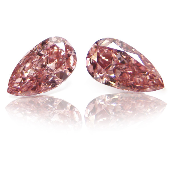 View 0.7 ct. Pear Shape Fancy Intense o. Pink (Pair)