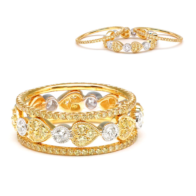 View Yellow and White Diamond Stack Rings