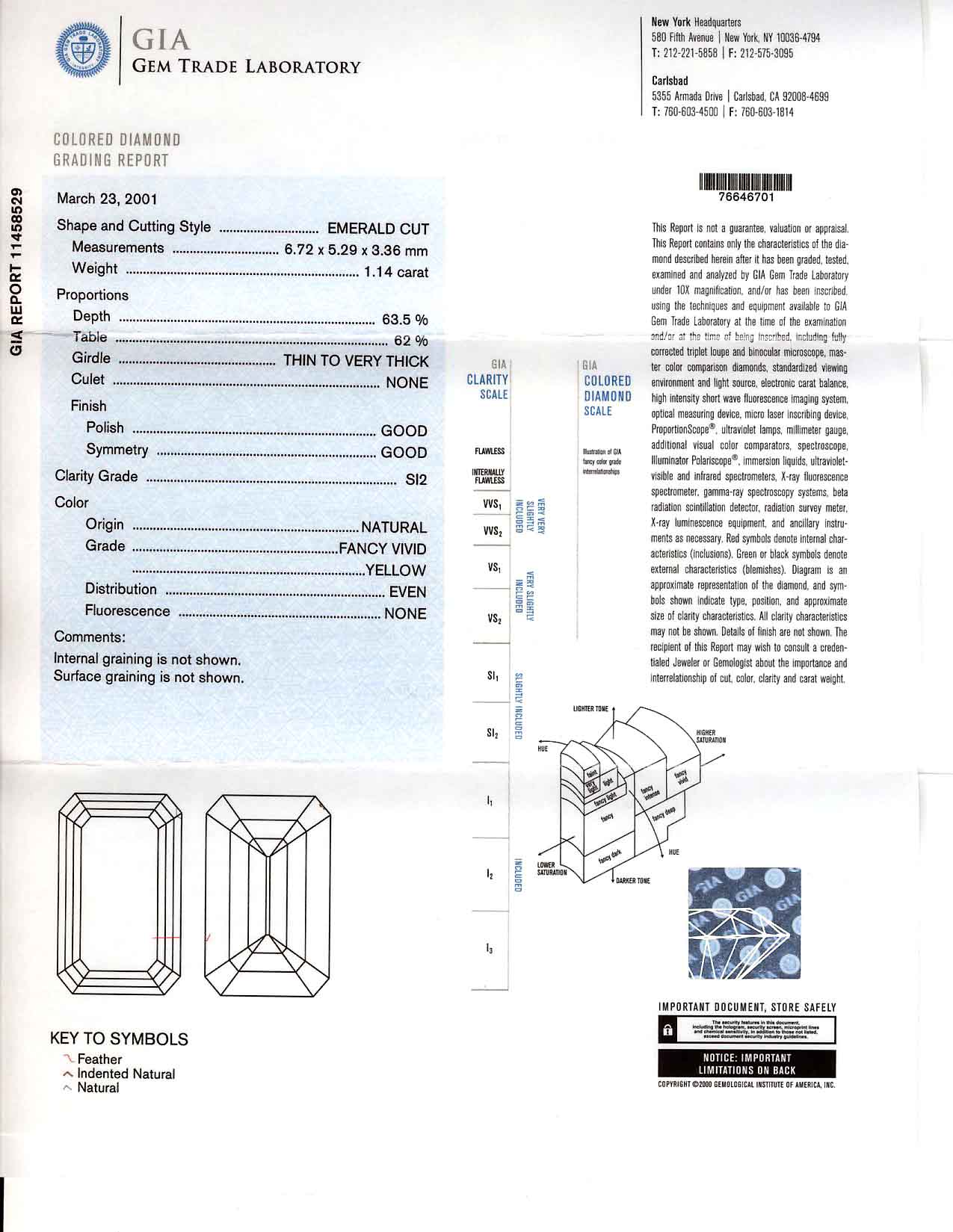 1.14ct Emerald Cut, Fancy Vivid Yellow Diamond, SI2 - GIA