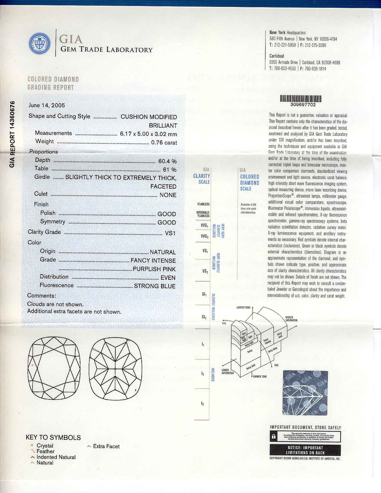 0.76ct Cushion, Fancy Intense Purplish Pink Diamond, VS1 - GIA