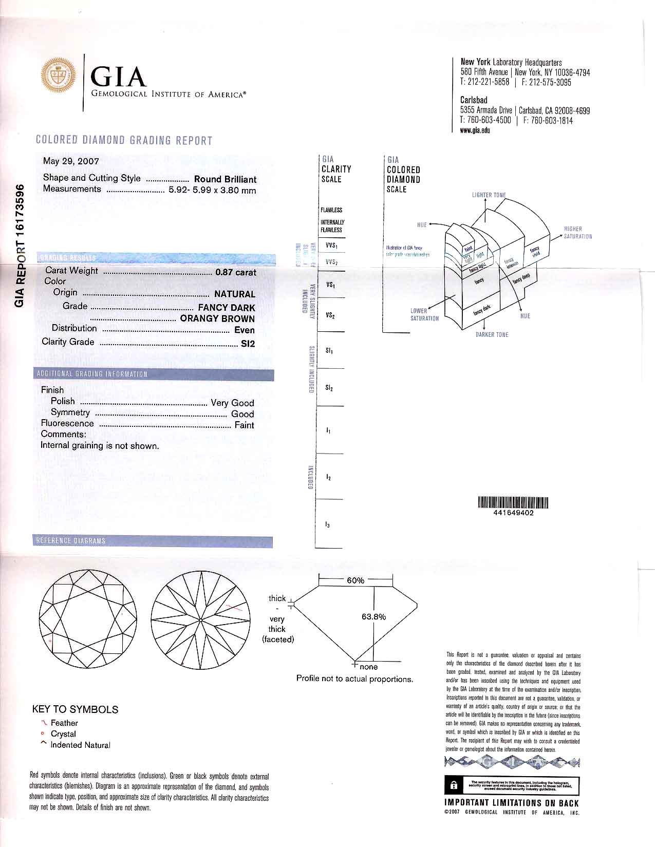 1.74ct Round, Fancy Dark Orangy Brown Diamond, VS1/SI2 - GIA