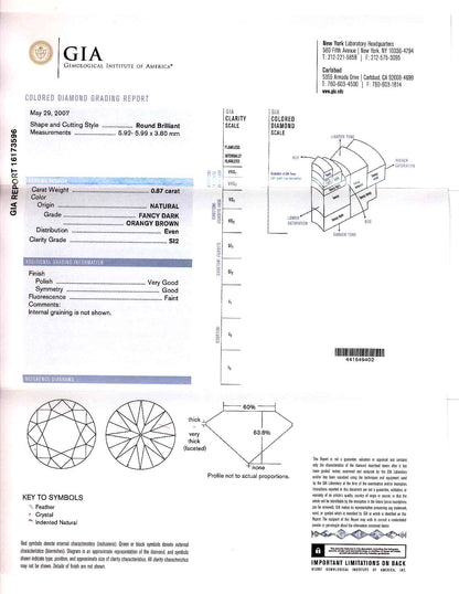 1.74ct Round, Fancy Dark Orangy Brown Diamond, VS1/SI2 - GIA