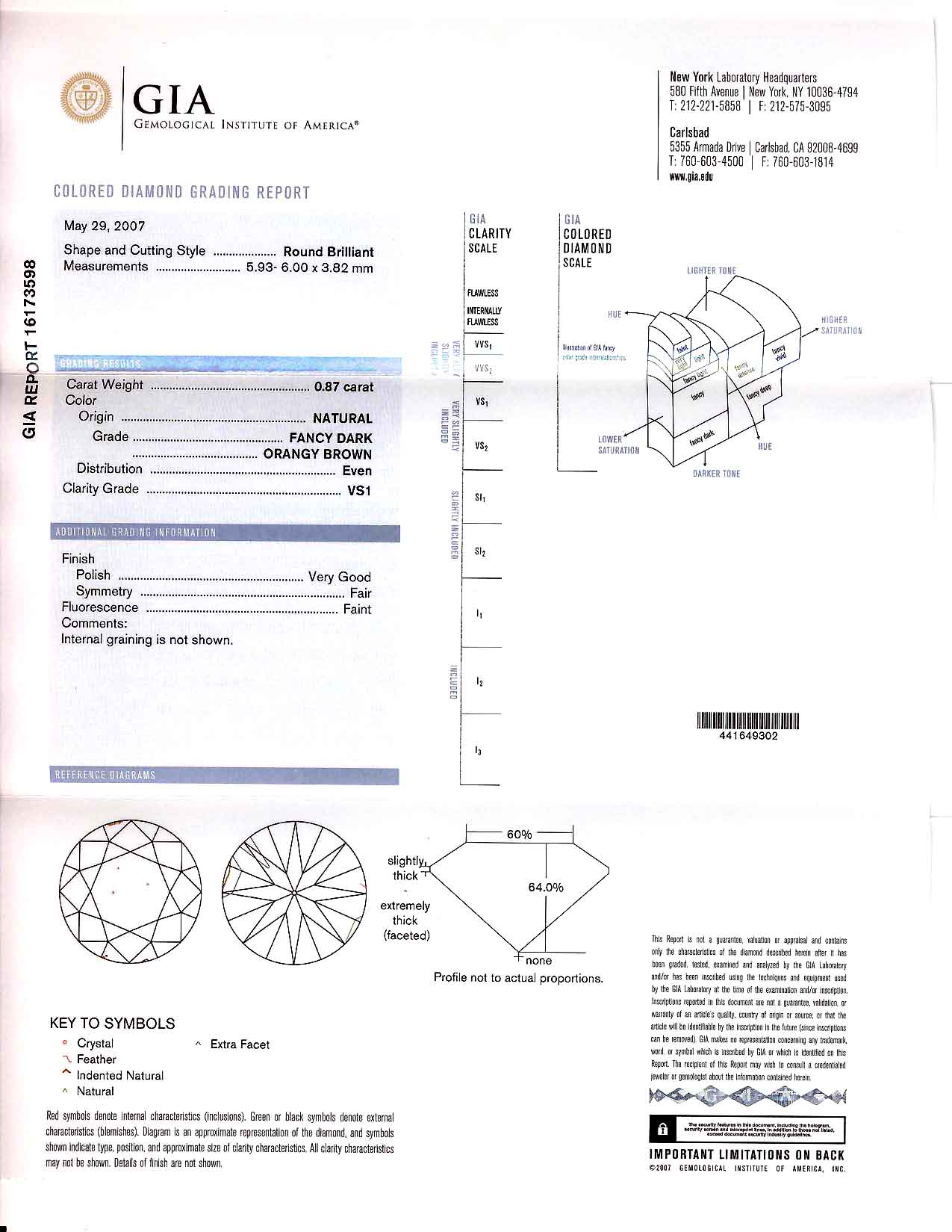 1.74ct Round, Fancy Dark Orangy Brown Diamond, VS1/SI2 - GIA