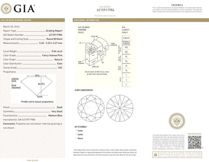 0.56ct Round Brilliant, Fancy Intense Pink Diamond, VS2 - GIA