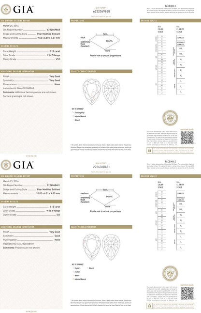 4.24ct Pear Shape, Light Yellow Diamond Earrings (6.52tcw) - GIA