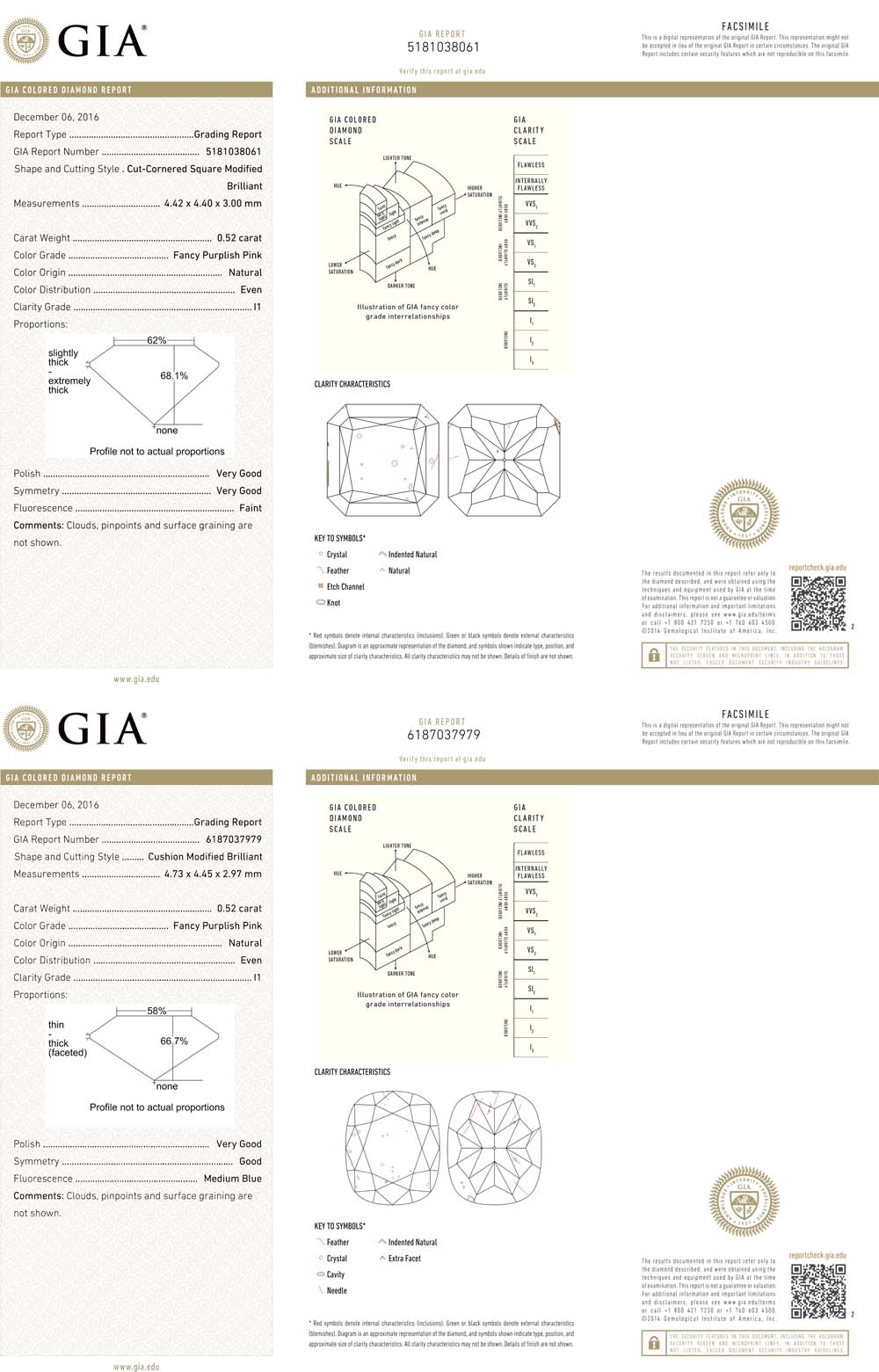 1.04ct Radiant, Fancy Purplish Pink Diamond (Pair) - GIA