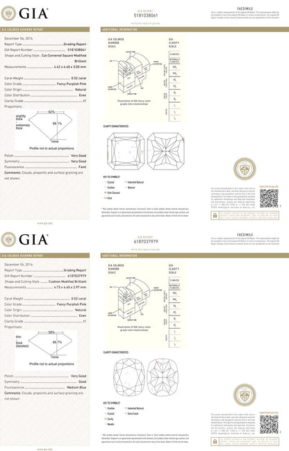 1.04ct Radiant, Fancy Purplish Pink Diamond (Pair) - GIA