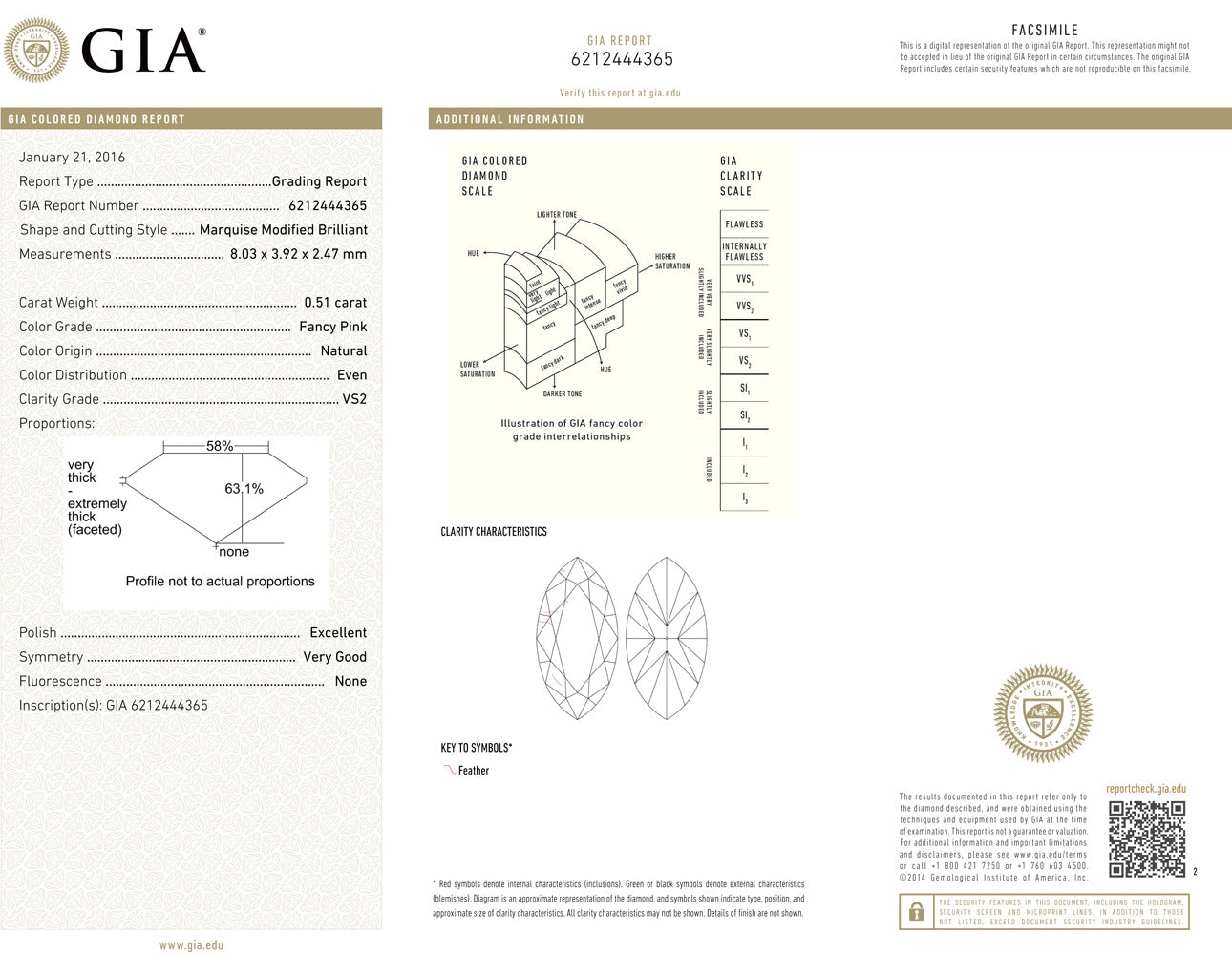0.51ct Marquise, Fancy Pink Diamond, VS2 - GIA