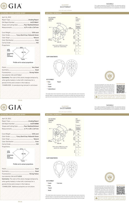 1.00ct Pear Shape, Green Chameleon Diamond (Pair), VS2 - GIA
