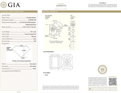 1.01ct Radiant, Fancy Orangy Pink Diamond, VS2 - GIA