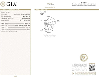 1.84ct Round Brilliant, Fancy Brownish Orangy RED Diamond - GIA