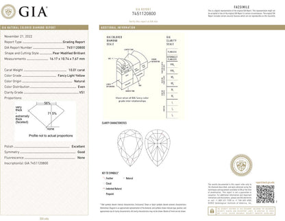 10.01ct Pear Shape, Fancy Light Yellow Diamond Ring, VS1 - GIA