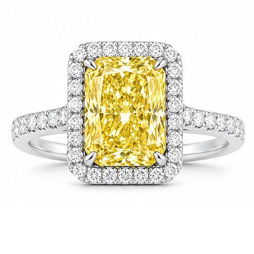 Single Halo Radiant Cut Yellow Diamond Ring