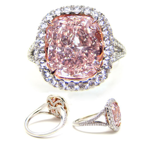 4.03ct Cushion, Fancy Purplish Pink Diamond Ring (4.92tcw), Flawless - GIA