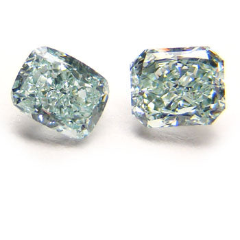 0.58ct Radiant, Fancy Bluish Green Diamond (Pair), VS2/VS2 - GIA