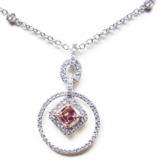 0.41ct Emerald Cut, Fancy Orangy Pink Diamond Necklace (Argyle) - GIA
