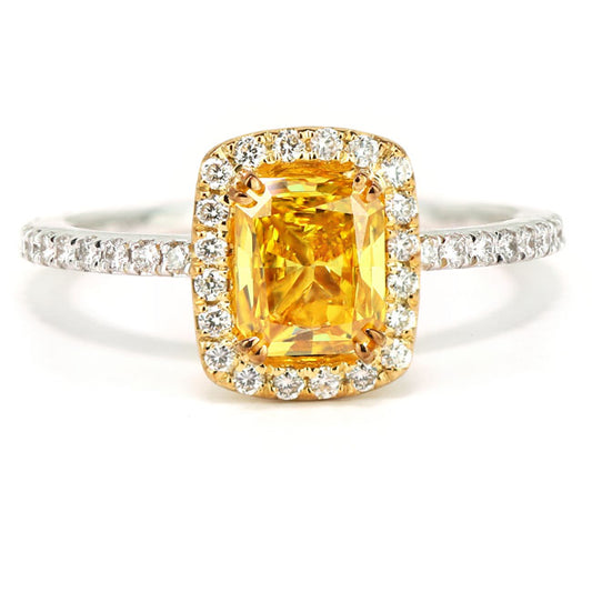 1.01ct Cushion, Fancy Vivid Orangy Yellow Diamond Ring, SI1 - GIA