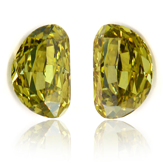 0.77ct Half Moon, Fancy Deep g. Greenish Yellow Diamond (Pair) - GIA