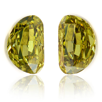 0.77ct Half Moon, Fancy Deep g. Greenish Yellow Diamond (Pair) - GIA