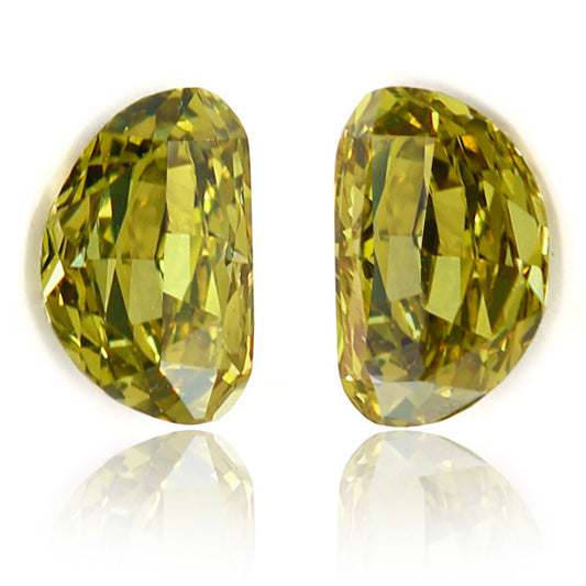 0.77ct Half Moon, Fancy Deep g. Greenish Yellow Diamond (Pair) - GIA
