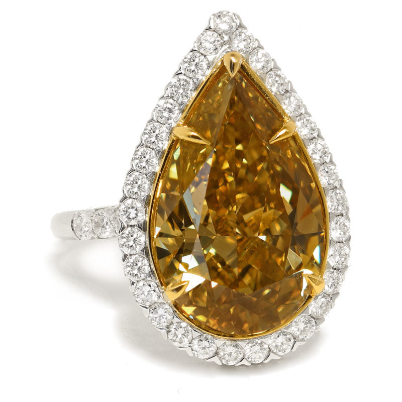 8.39ct Pear Shape, Fancy Deep b. Yellow Diamond Ring (9.24tcw), VS2 - GIA