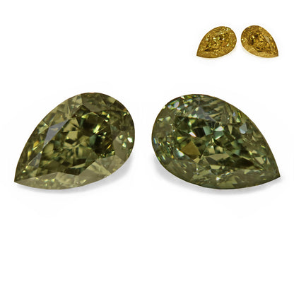 1.00ct Pear Shape, Green Chameleon Diamond (Pair), VS2 - GIA