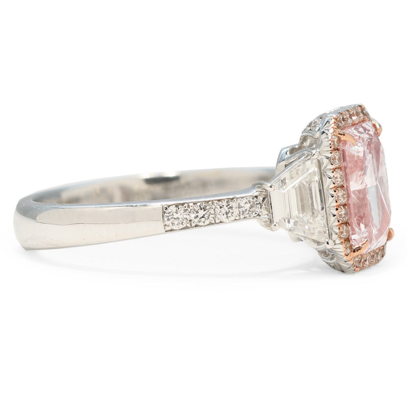 2.03ct Radiant, Light Pink Diamond Ring, Flawless - GIA