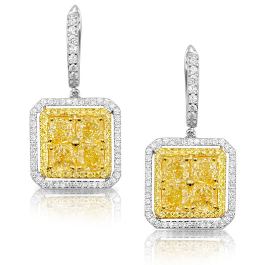 5.90tcw Cushion, Yellow Diamond Earrings