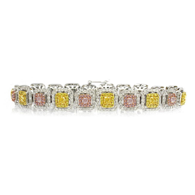 7.51tcw Radiant, Yellow & Pink Diamond Bracelet