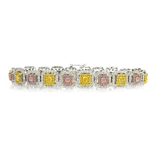 7.51tcw Radiant, Yellow & Pink Diamond Bracelet